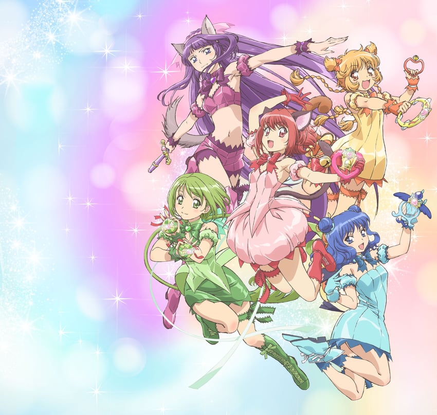 momomiya ichigo, mew ichigo, aizawa mint, fujiwara zakuro, midorikawa lettuce, and 5 more (tokyo mew mew and 1 more)