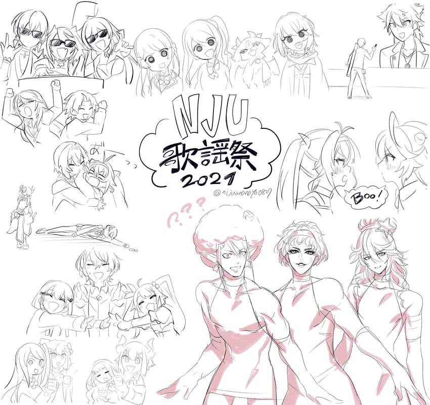 tsukino mito, ange katrina, amamiya kokoro, yorumi rena, kenmochi touya, and 19 more (nijisanji) drawn by ninahachi