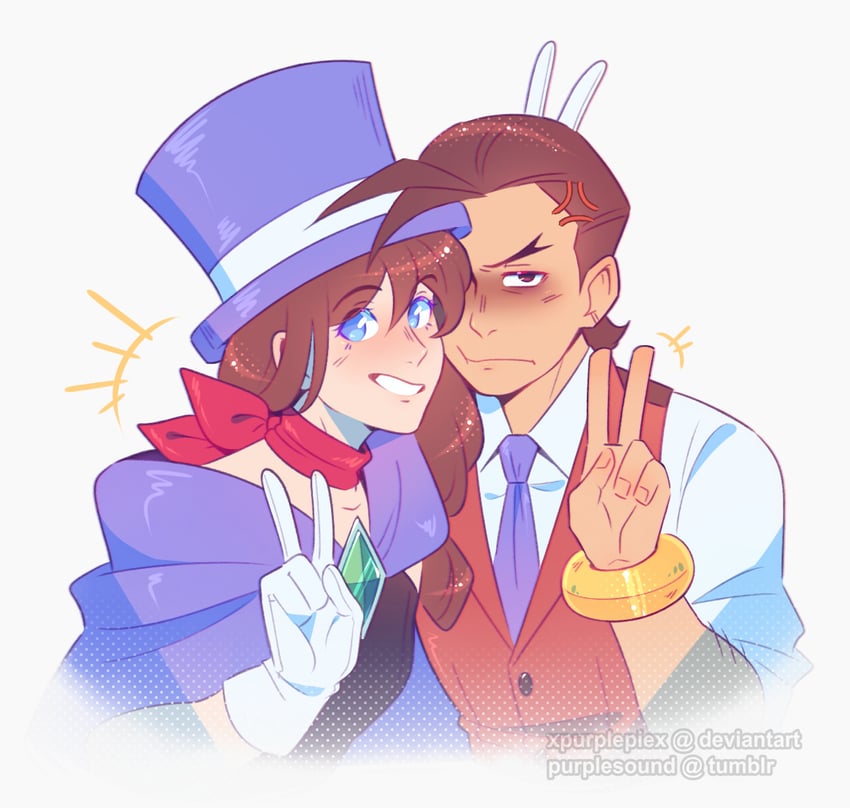 apollo justice and trucy wright (ace attorney) drawn by purplesound