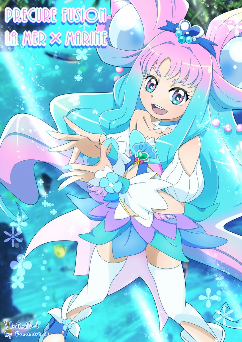 kurumi erika, cure marine, laura la mer, and cure la mer (precure and 2 more) drawn by pururun_z