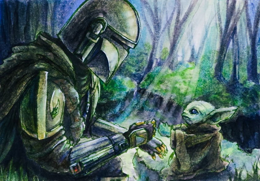 grogu and din djarin (star wars and 1 more) drawn by yuurai