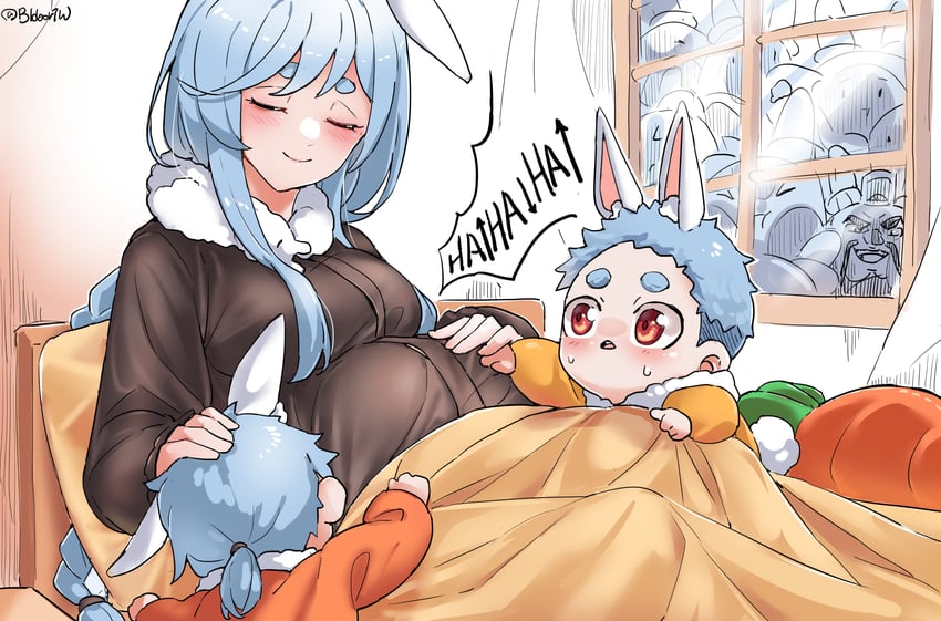 usada pekora, don-chan, pekomama, pekomon, and cao cao (hololive) drawn by bidortw