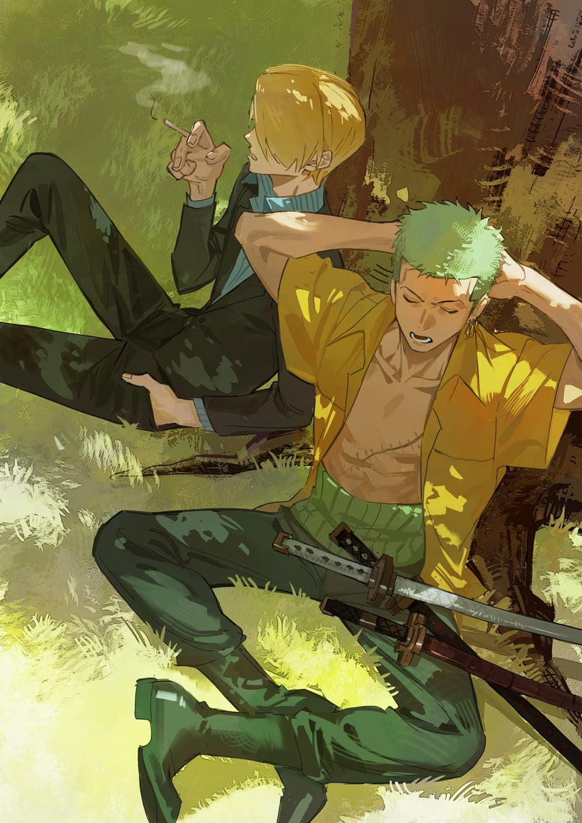 roronoa zoro and sanji (one piece) drawn by sanmuyun