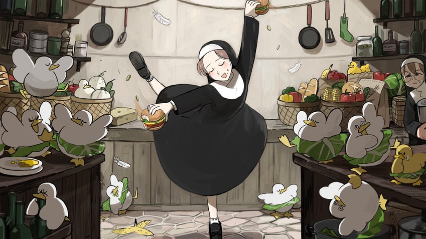 glasses nun and hungry nun (little nuns) drawn by diva_(hyxpk)