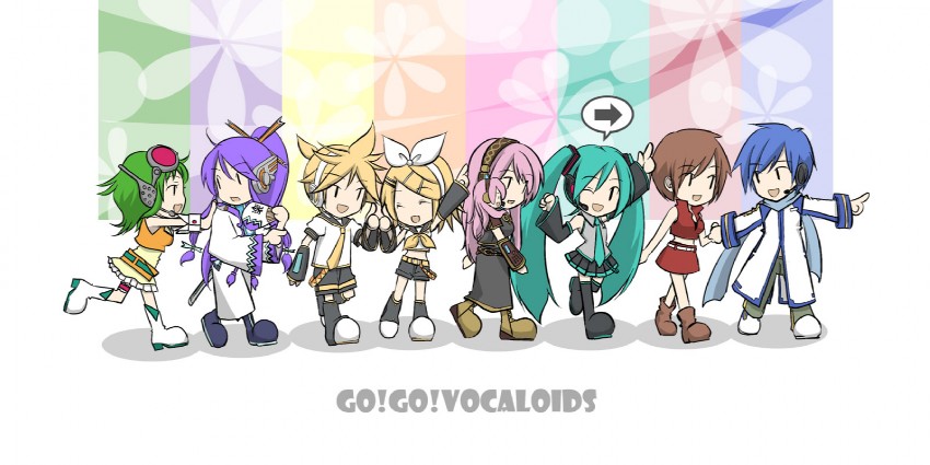 hatsune miku, kagamine rin, kagamine len, megurine luka, kaito, and 4 more (vocaloid) drawn by tomo-graphy