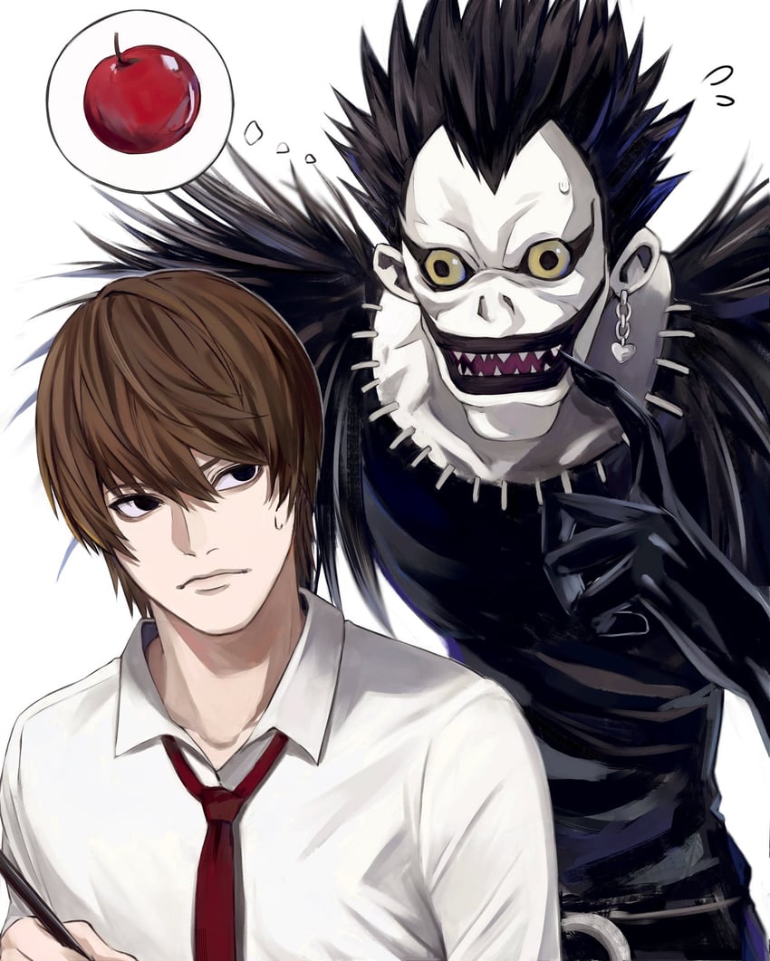 yagami light and ryuk (death note) drawn by uno_0a