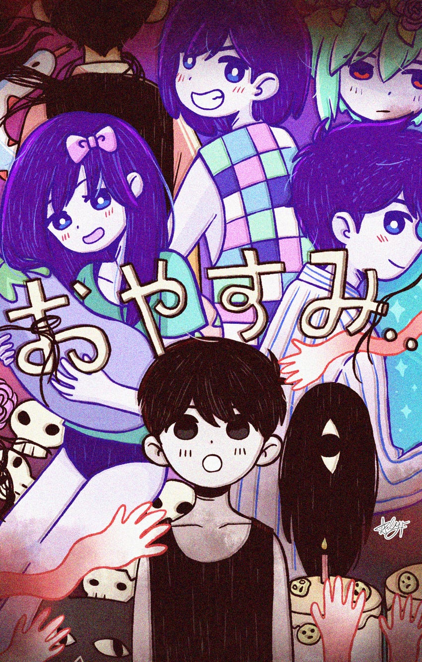 sunny, omori, basil, aubrey, kel, and 5 more (omori) drawn by starlyfnnctn
