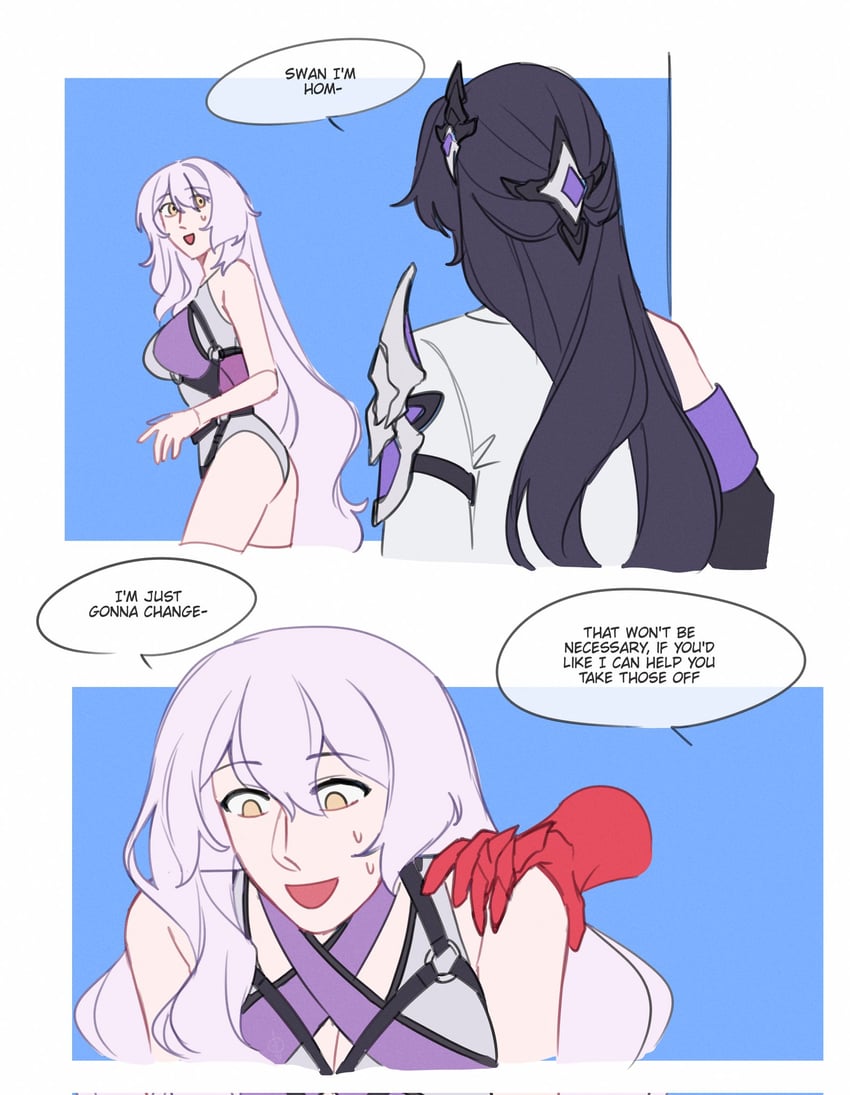 acheron and black swan (honkai and 1 more) drawn by charathegay