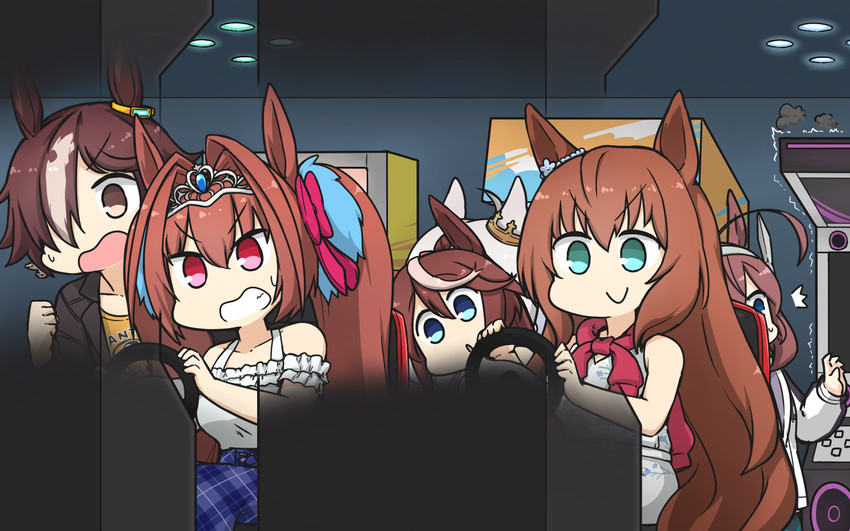 daiwa scarlet, tokai teio, mihono bourbon, vodka, biwa hayahide, and 1 more (umamusume) drawn by hamu_koutarou