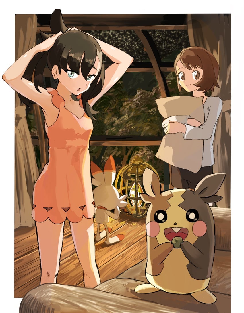 marnie, gloria, morpeko, and scorbunny (pokemon and 1 more) drawn by keina_(ke1na_h)