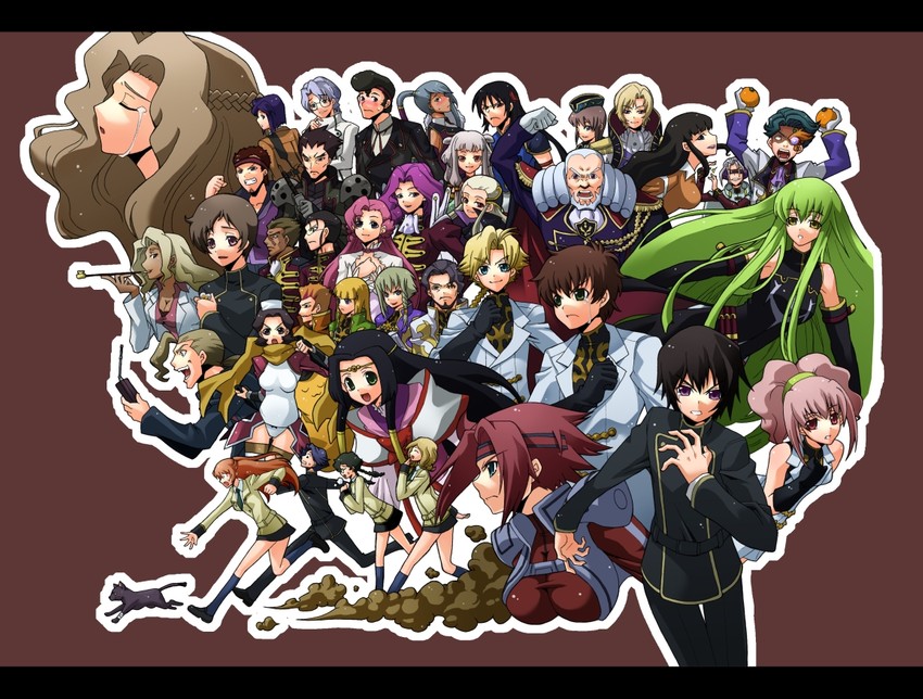 c.c., lelouch vi britannia, kouzuki kallen, kururugi suzaku, nunnally vi britannia, and 36 more (code geass and 1 more) drawn by kageaki