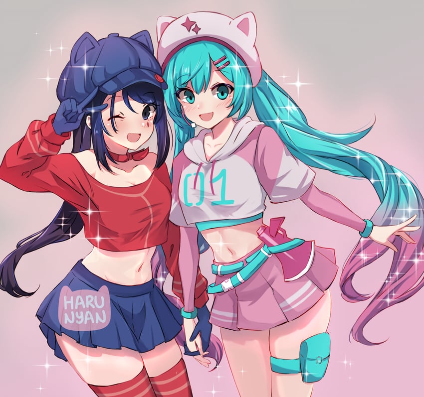 hatsune miku, mita, cool mita, and neko hatsune miku (vocaloid and 2 more) drawn by harunyax3