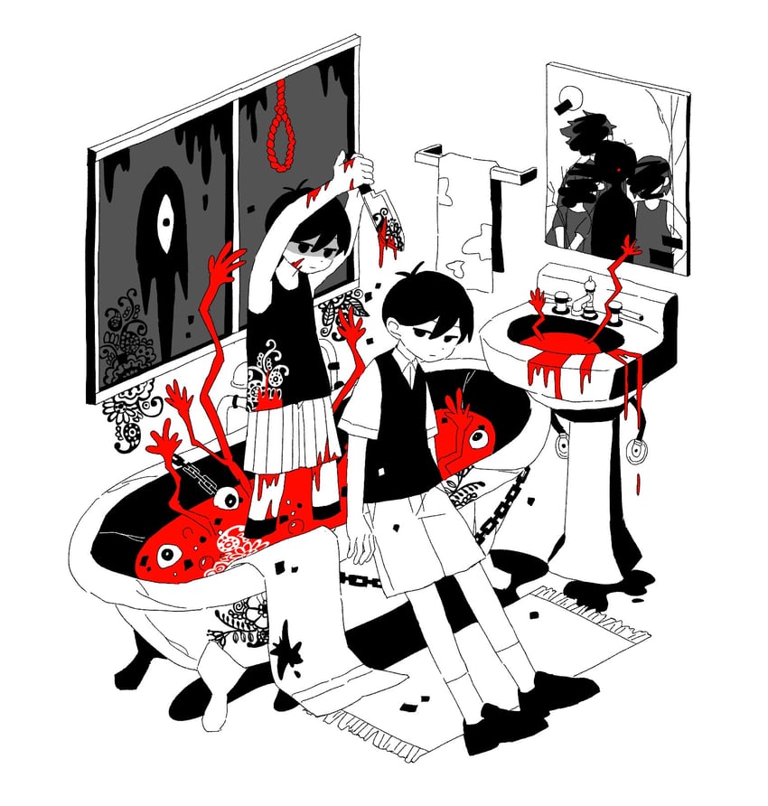 sunny, omori, aubrey, kel, hero, and 1 more (omori) drawn by nbsk_nb