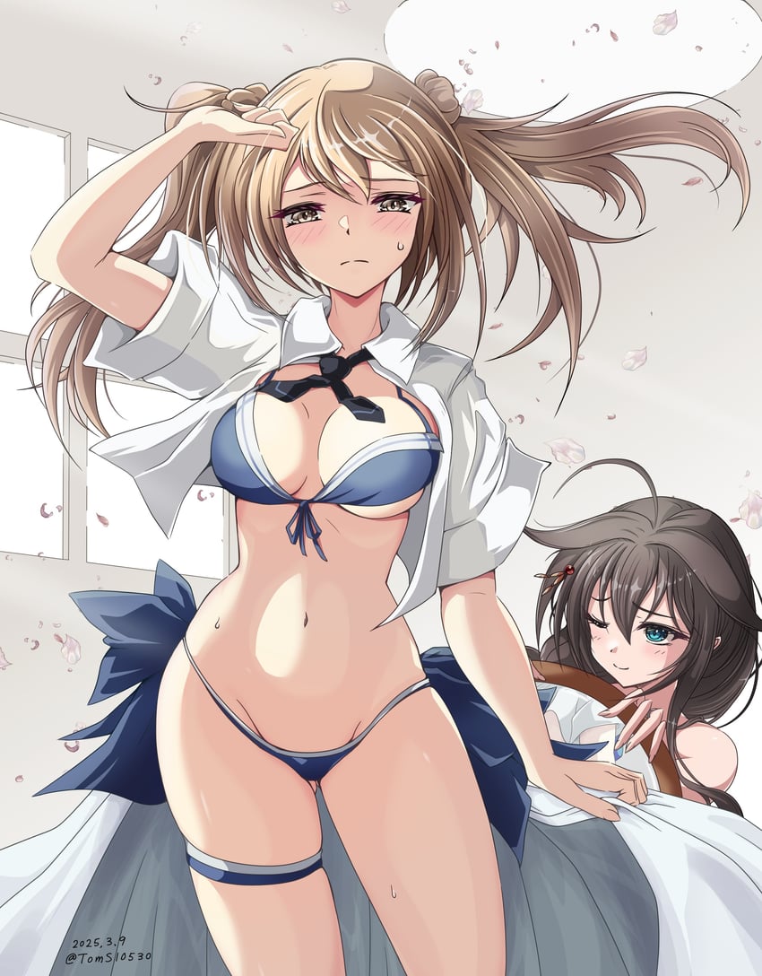 shigure, michishio, and shigure kai san (kantai collection) drawn by toms