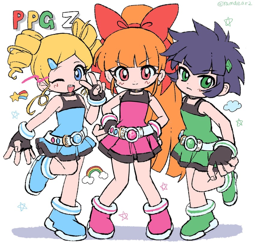 akazutsumi momoko, matsubara kaoru, goutokuji miyako, hyper blossom, powered buttercup, and 1 more (powerpuff girls z) drawn by ramudia_(lamyun)
