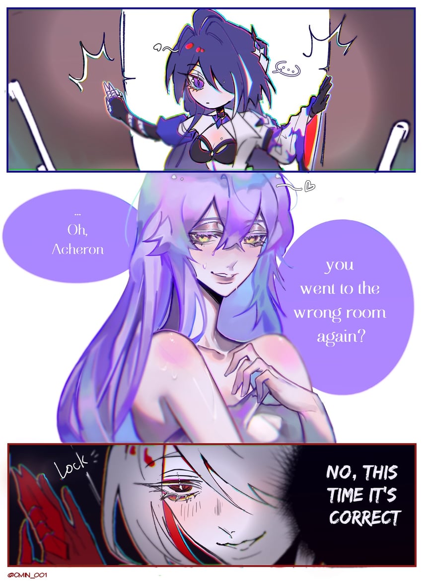 acheron and black swan (honkai and 1 more) drawn by cmin_001