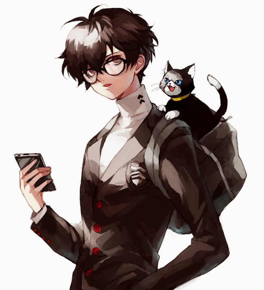 amamiya ren and morgana (persona and 1 more) drawn by saichuu_(more1208)