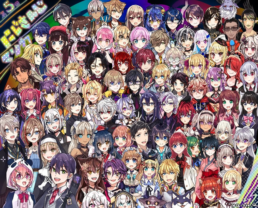 tsukino mito, lize helesta, ange katrina, makaino ririmu, higuchi kaede, and 77 more (nijisanji) drawn by horibox_1123