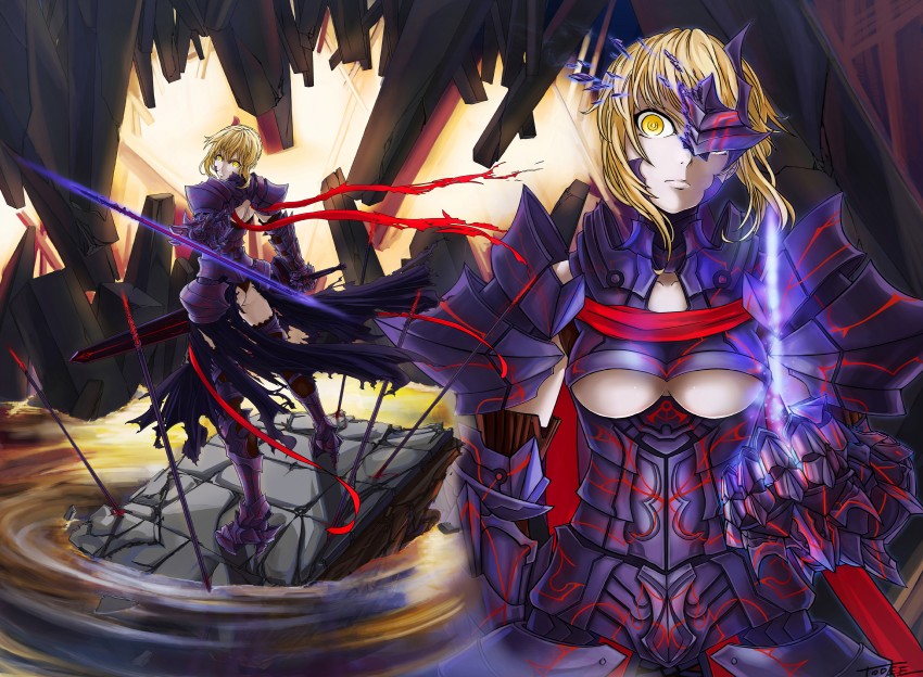 artoria pendragon and saber alter (fate and 1 more) drawn by todee