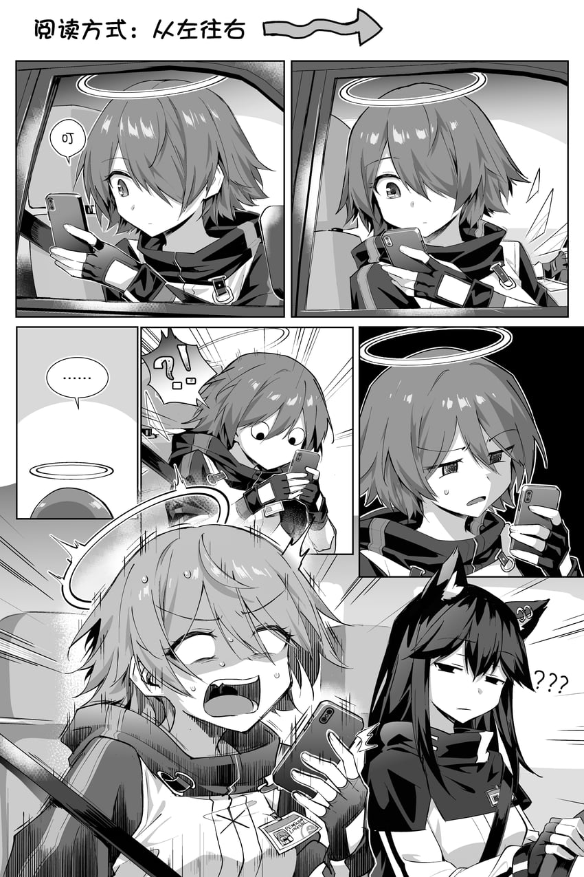texas, minase iori, and exusiai (arknights) drawn by kataokasan