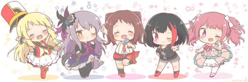 mitake ran, tsurumaki kokoro, maruyama aya, minato yukina, and toyama kasumi (bang dream!) drawn by mitarashi_neko