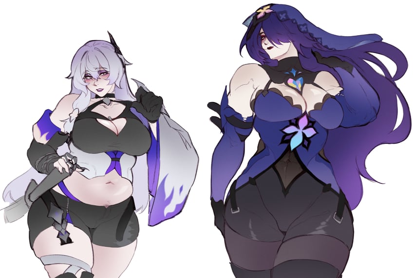 acheron and black swan (honkai and 1 more) drawn by wktfrv47n