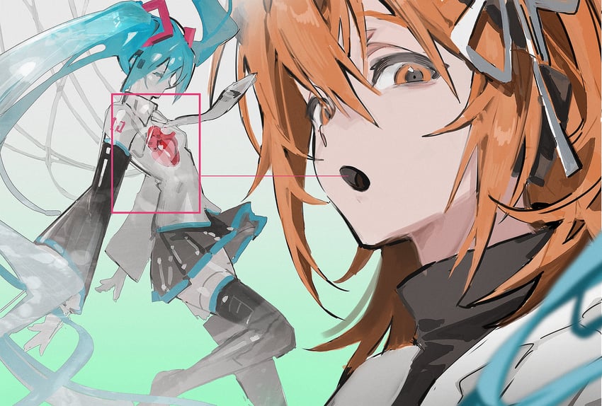 hatsune miku and adachi rei (vocaloid and 2 more) drawn by qure_(qxfixh)