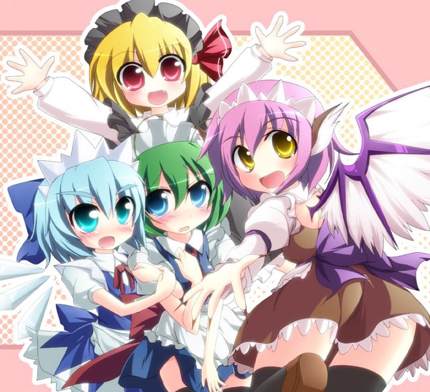 cirno, rumia, mystia lorelei, and wriggle nightbug (touhou) drawn by geo_(yukishitadou)