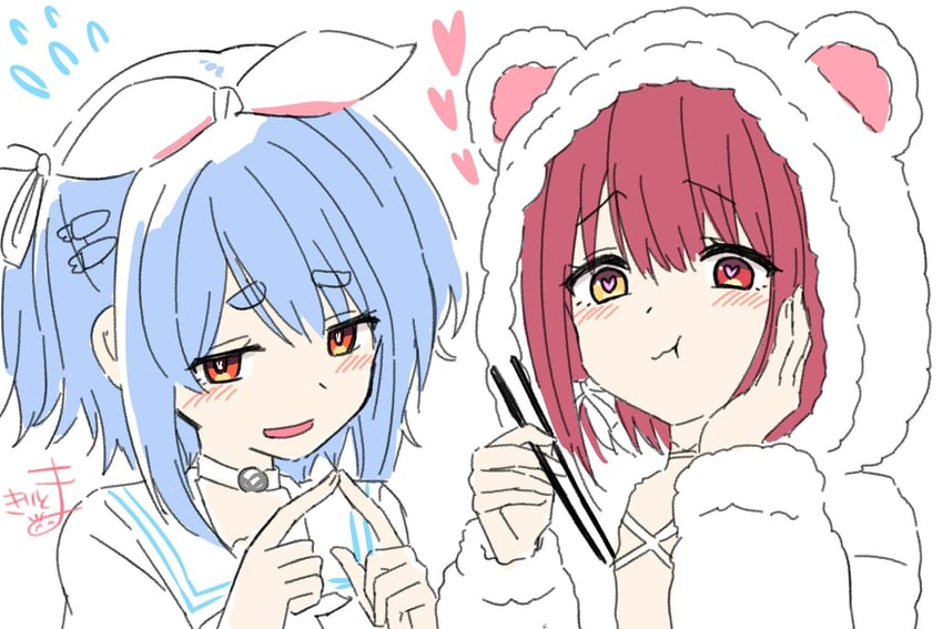 houshou marine and usada pekora (hololive) drawn by kiritoma