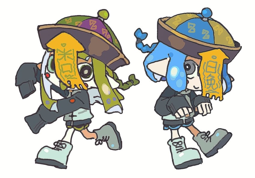 inkling player character and inkling girl (splatoon) drawn by miko_(15476997)