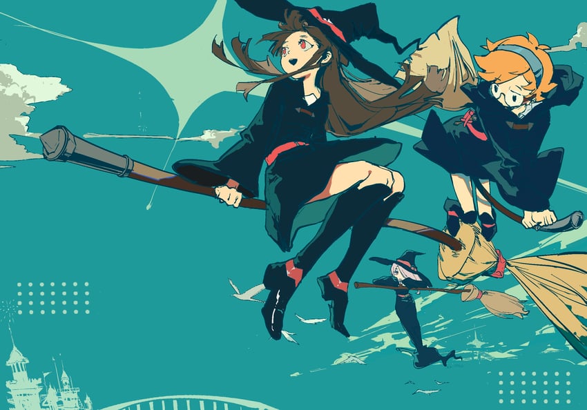 kagari atsuko, sucy manbavaran, and lotte jansson (little witch academia) drawn by kaiaik_(zheliakaina)