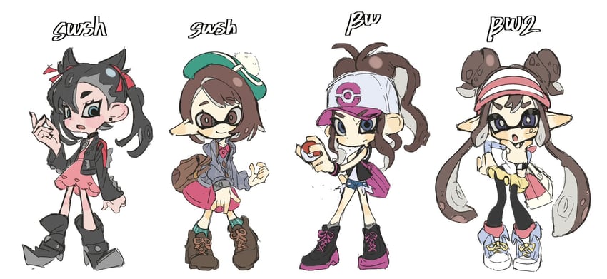 rosa, marnie, hilda, and gloria (pokemon and 4 more) drawn by yabi_(akfkzkcl)