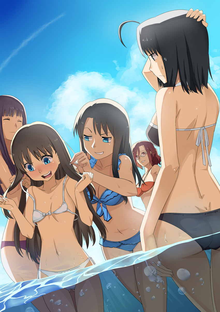 ryougi shiki, aozaki touko, asagami fujino, kokutou azaka, and ryougi mana (kara no kyoukai) drawn by club3
