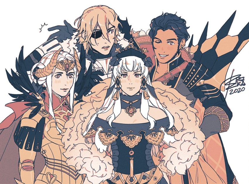 edelgard von hresvelg, dimitri alexandre blaiddyd, lysithea von ordelia, and claude von riegan (fire emblem and 2 more) drawn by yuujin_eri