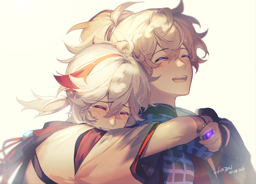 kaedehara kazuha and kazuha's friend (genshin impact) drawn by l!sten