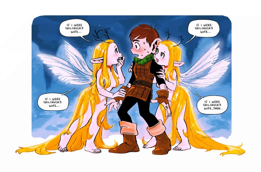 marcille donato, chilchuck tims, and succubus (dungeon meshi) drawn by aatom87