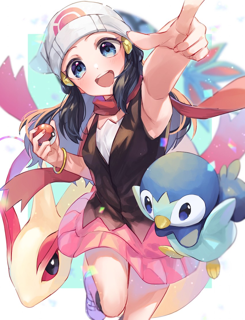 dawn, piplup, and milotic (pokemon and 1 more) drawn by ouri_(aya_pine)