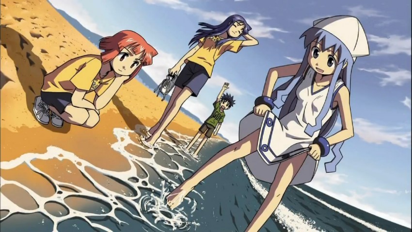 ikamusume, aizawa eiko, aizawa chizuru, and aizawa takeru (shinryaku! ikamusume)