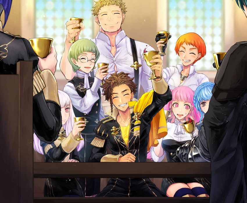 hilda valentine goneril, male byleth, lysithea von ordelia, marianne von edmund, claude von riegan, and 4 more (fire emblem and 1 more) drawn by oboro_x