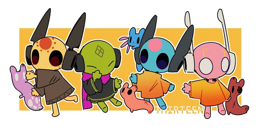 looks to the moon, five pebbles, rivulet, spearmaster, artificer, and 3 more (rain world) drawn by kuame_03