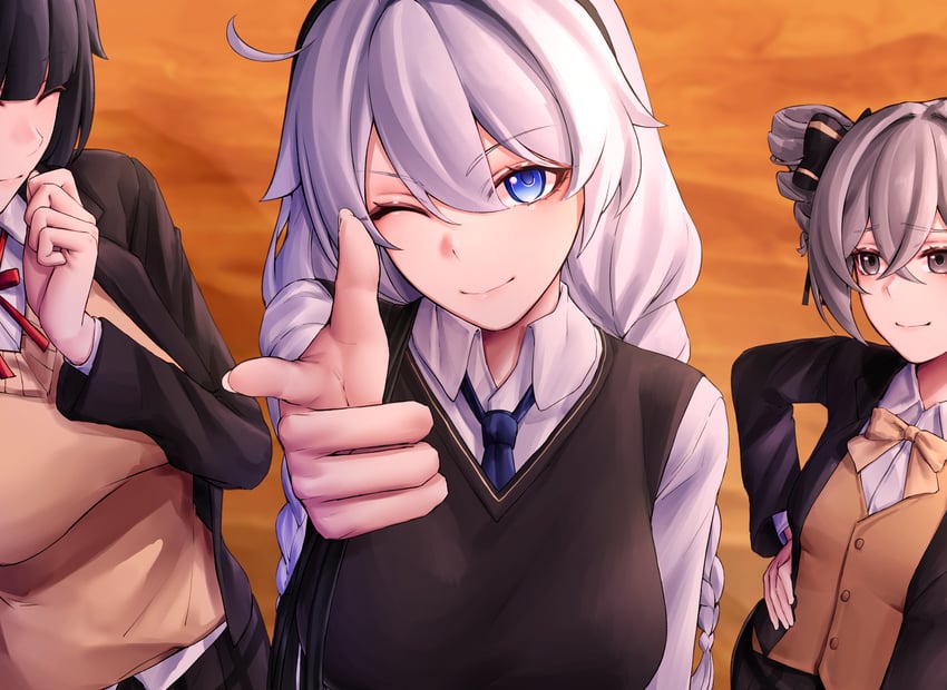 kiana kaslana, raiden mei, and bronya zaychik (honkai and 1 more) drawn by pyeong_il