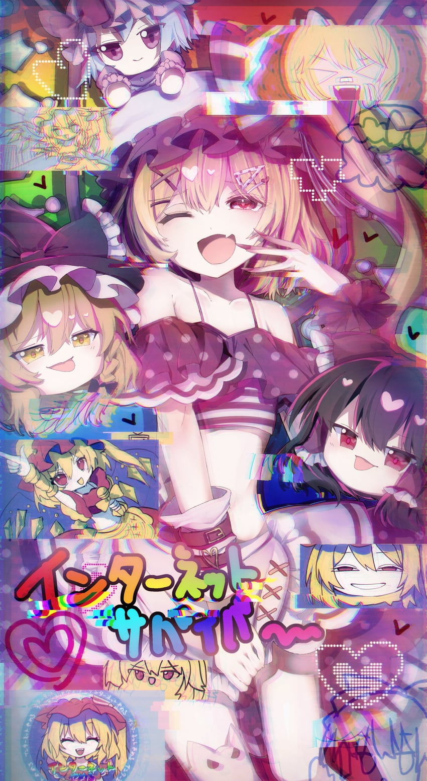 hakurei reimu, kirisame marisa, remilia scarlet, and flandre scarlet (touhou and 4 more) drawn by hayuk0