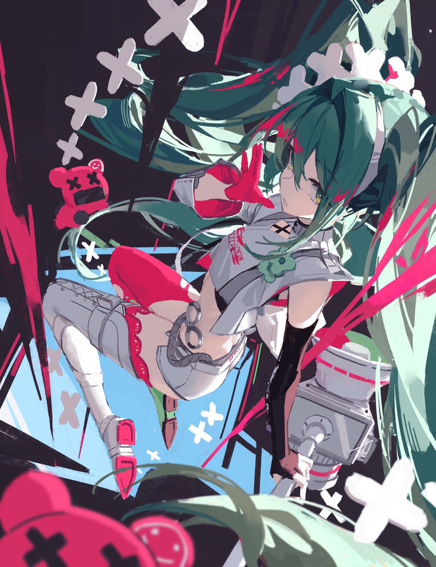 hatsune miku and racing miku (vocaloid and 1 more) drawn by loong_(loong_blo)