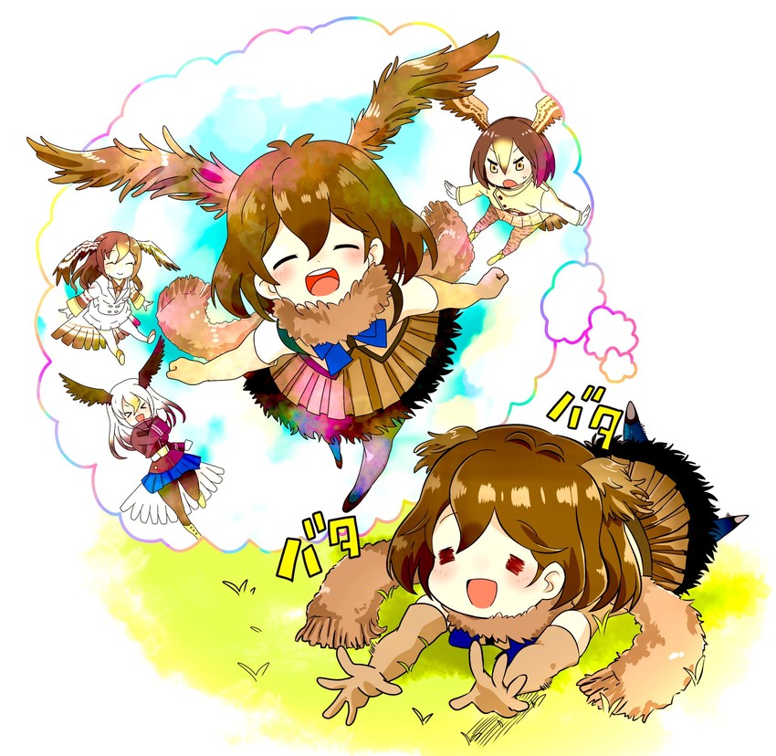 bald eagle, northern goshawk, peregrine falcon, and emu (kemono friends) drawn by hakoneko_(marisa19899200)