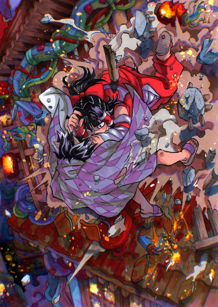 hakurei reimu and kijin seija (touhou) drawn by inuyama_konan