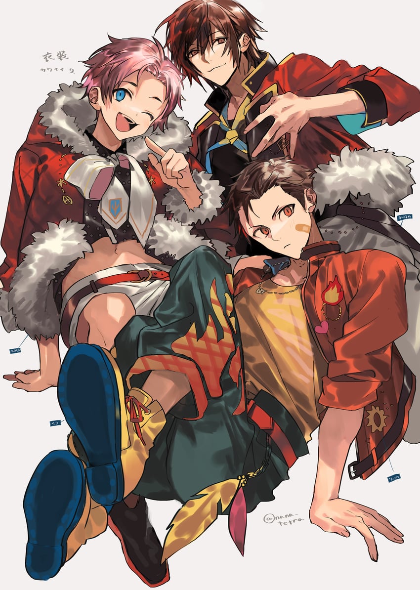 amagase touma, kabuto daigo, and kimura ryu (idolmaster and 1 more) drawn by nana_tetra