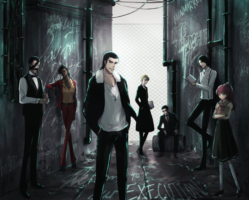 dokugamine riruka, ginjou kuugo, yukio hans vorarlberna, tsukishima shuukurou, jackie tristan, and 2 more (bleach) drawn by navinavinavia