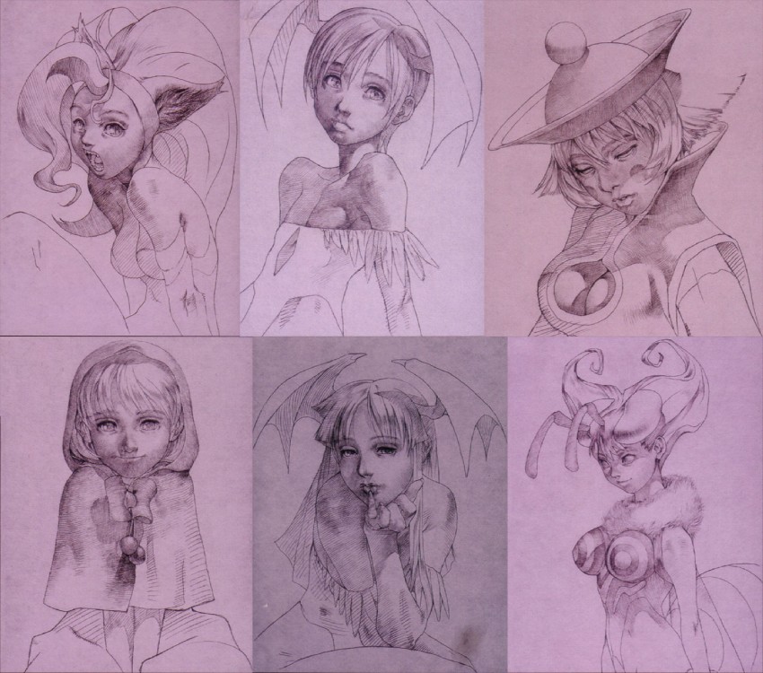 morrigan aensland, lilith, felicia, hsien-ko, b.b. hood, and 1 more (darkstalkers) drawn by bengus