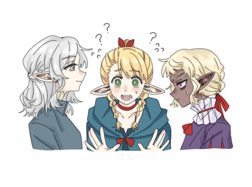 marcille donato, mithrun, and thistle (dungeon meshi) drawn by jiebiandeyegou77649