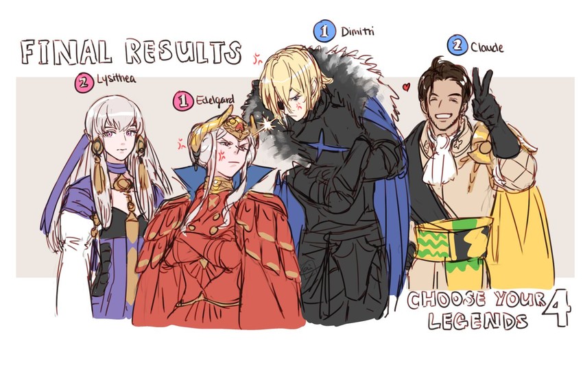 edelgard von hresvelg, dimitri alexandre blaiddyd, lysithea von ordelia, and claude von riegan (fire emblem and 2 more) drawn by krazehkai